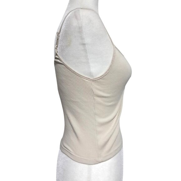 American Eagle Aerie Beige Ribbed Ruched Spaghetti Strap Crop Tank Top Size M - Picture 9 of 9
